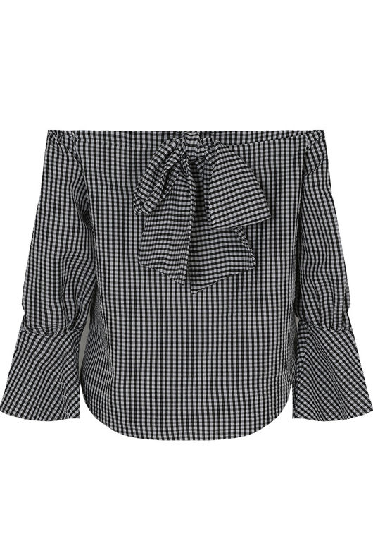 Striped Off Shoulder Back Tie Up Tops