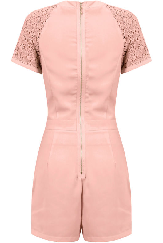 Rose Block Colour Knitted Flower Back Zip Up Playsuit 