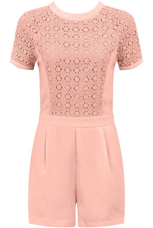 Rose Block Colour Knitted Flower Back Zip Up Playsuit 