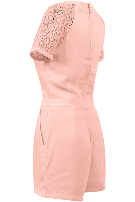 Rose Block Colour Knitted Flower Back Zip Up Playsuit 
