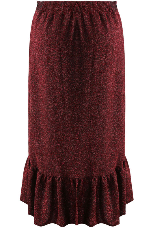 Wine Lurex Frill Trim Midi Skirt