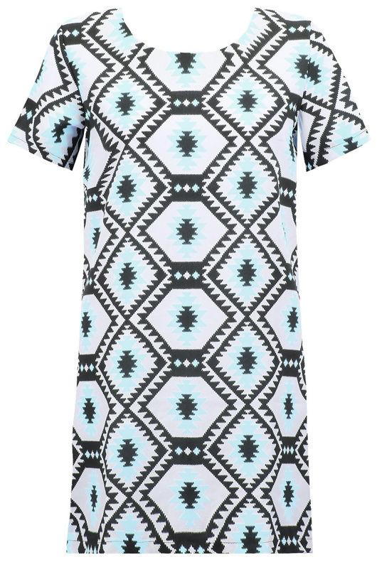 Cyan Symmetrical Diamond Print Shift Dress