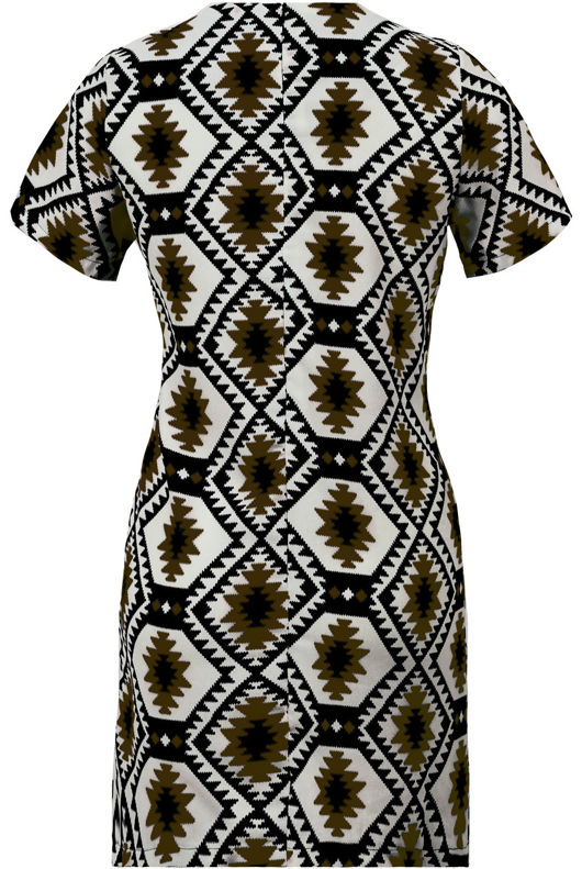 Khaki Symmetrical Contrast Block Print Mini Dress
