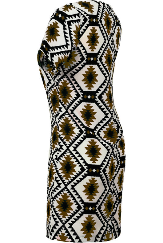 Khaki Symmetrical Contrast Block Print Mini Dress