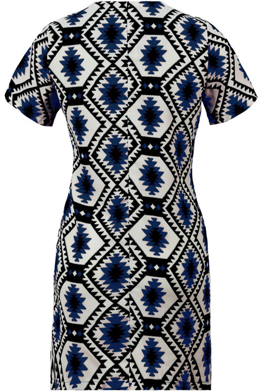 Navy Symmetrical Contrast Block Print Mini Dress