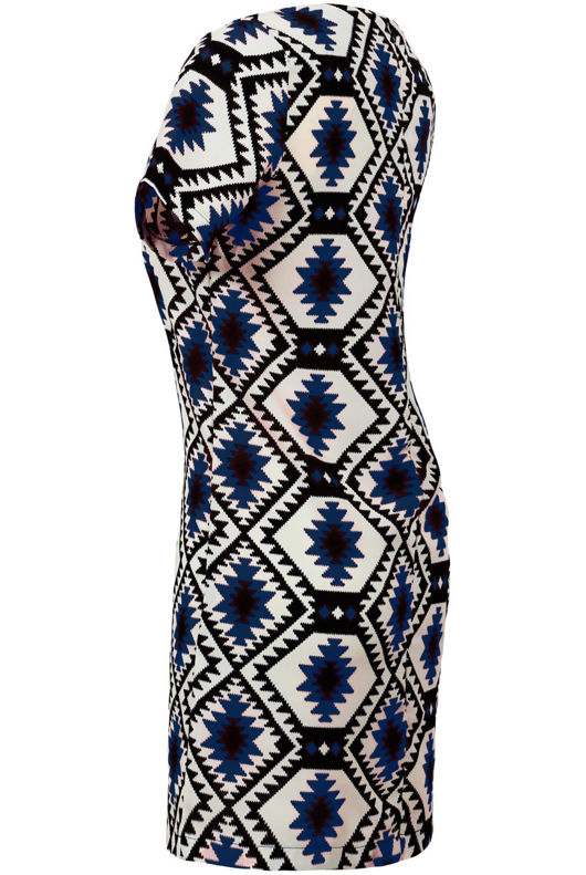 Navy Symmetrical Contrast Block Print Mini Dress