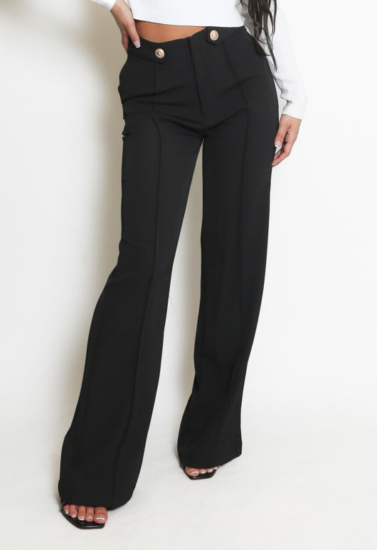 Black Tailored Wide Leg Trouser With Button Detail