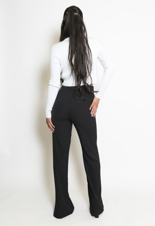 Black Tailored Wide Leg Trouser With Button Detail