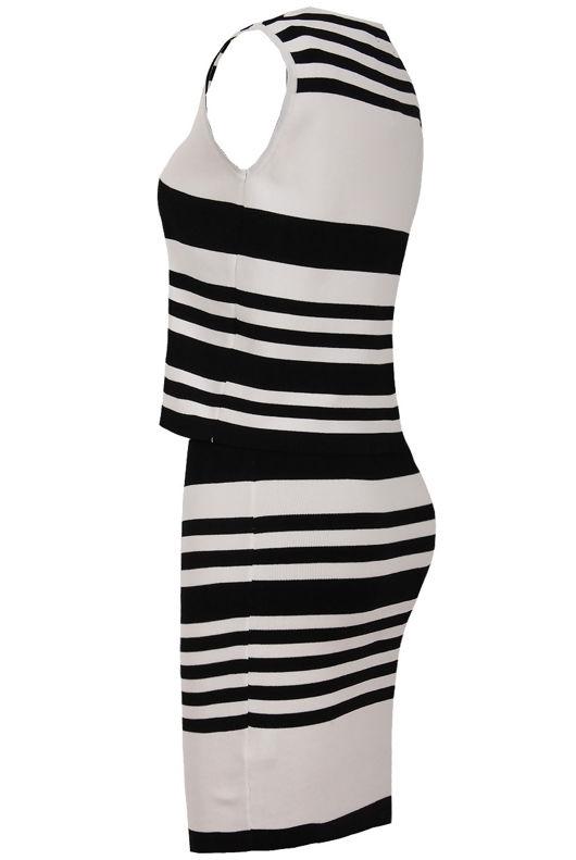 Monochrome Nautical Stripe Print Fine Knit Tops & Skirt Set