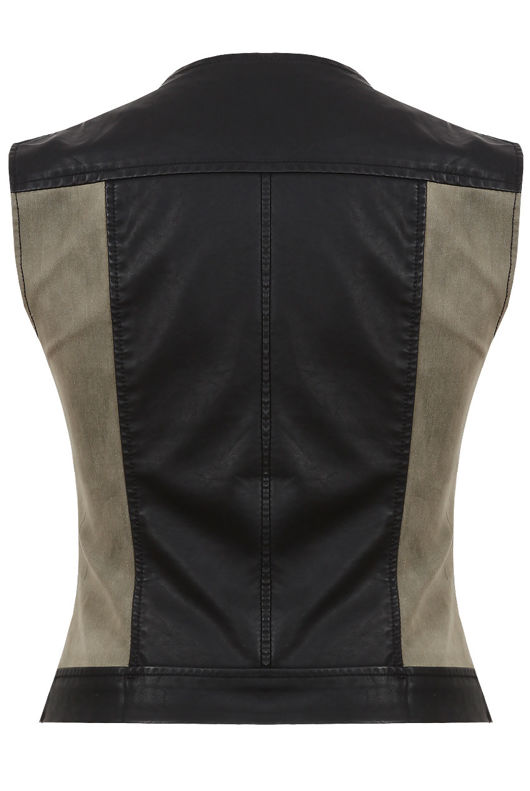 Khaki & Black PVC Contrast Side Pocket Waist Coat