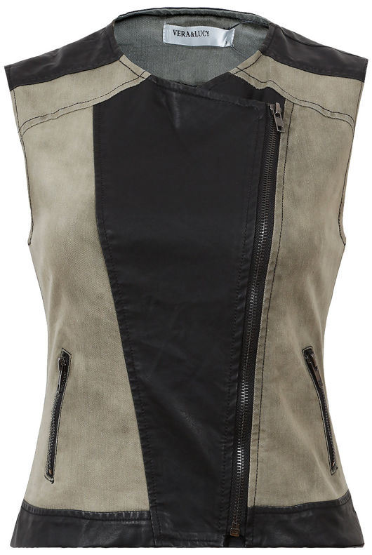 Khaki & Black PVC Contrast Side Pocket Waist Coat