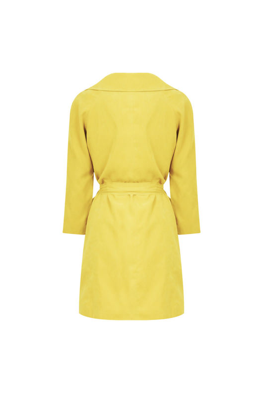 Yellow Suede Effect Belted Coat