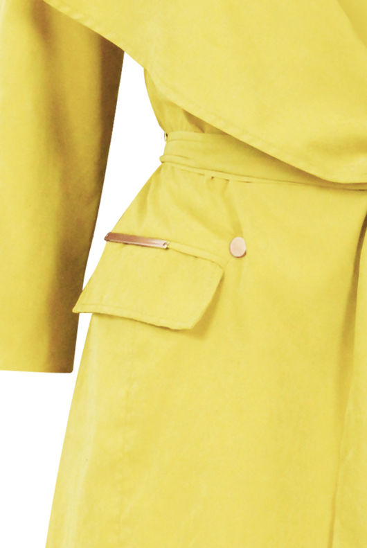 Yellow Suede Effect Belted Coat
