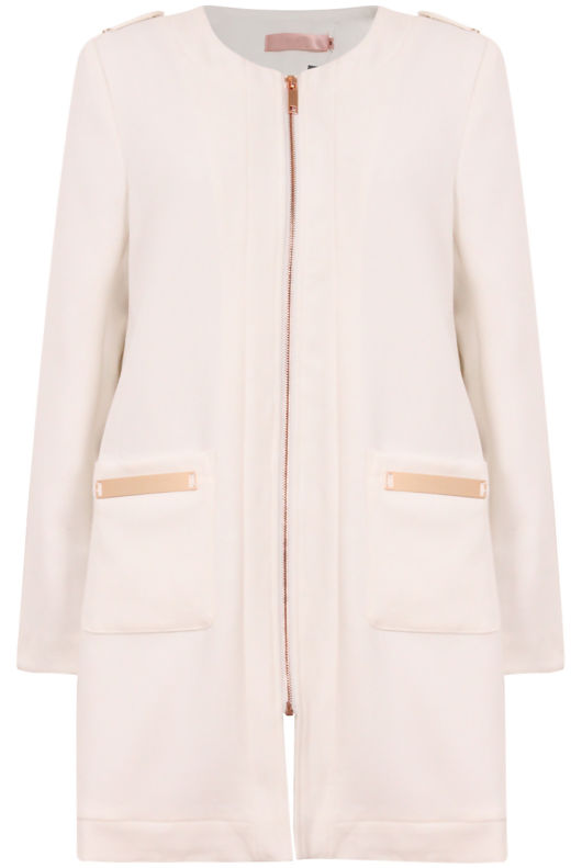Cream Long Zipped Up Long Coat