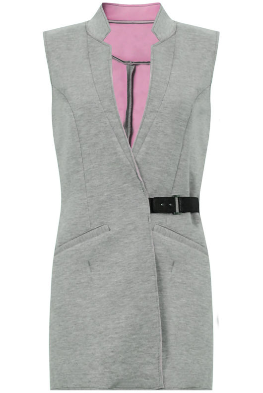 Grey and Pink Contrast Lining Collar Gilet