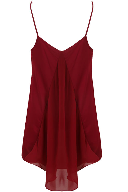 Wine Ruched Back Sleeveless High/Low Top