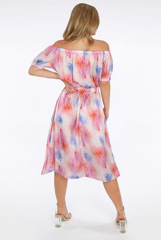 Orange Tie Dye Bardot Button Up Dress