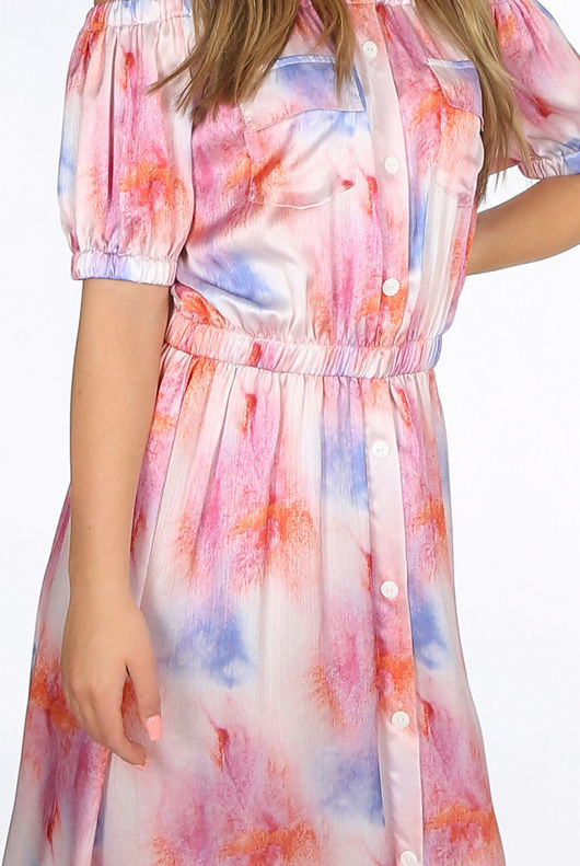 Orange Tie Dye Bardot Button Up Dress