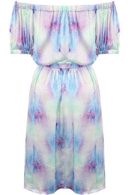 Blue Tie Dye Bardot Button Up Dress