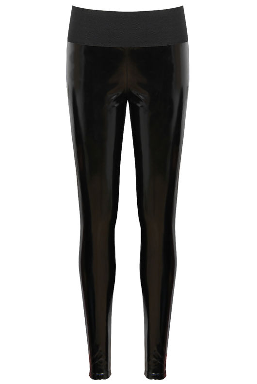 Black Vinyl Panel Elasticated Waist Leggings