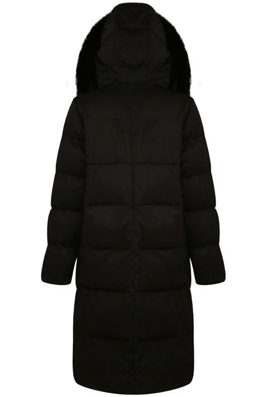 Black Quilted Long Puffer Coat with Fur Hood