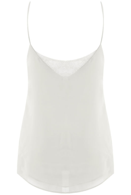 White Front & Back Lace Insert Chiffon Vest