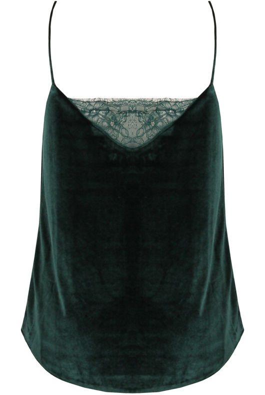 Green Velvet & Lace Trim Cami