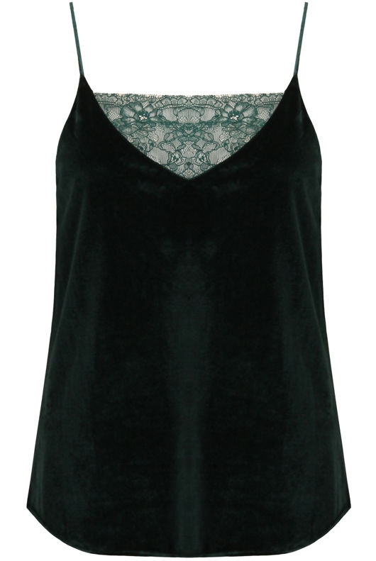 Green Velvet & Lace Trim Cami
