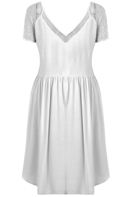 Cream Lace Detail Elasticated High Waist Low Dress