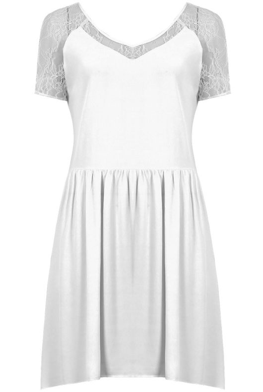 Cream Lace Detail Elasticated High Waist Low Dress