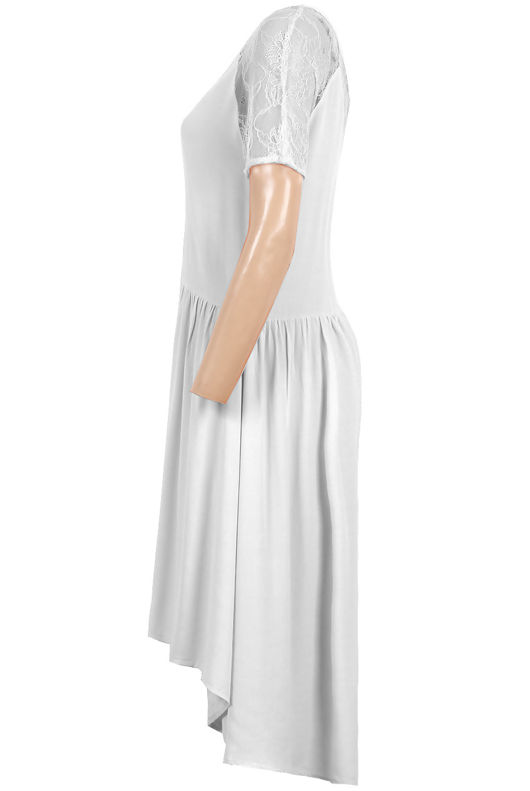 Cream Lace Detail Elasticated High Waist Low Dress