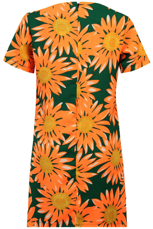 Bright Orange Flower Detail Back Zip Up Shift Dress 