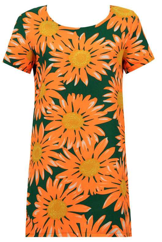 Bright Orange Flower Detail Back Zip Up Shift Dress 