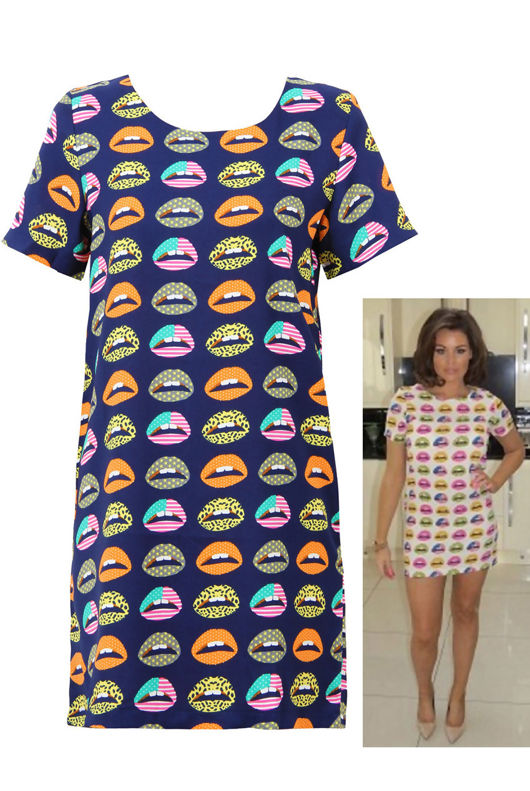 Lips Print Shift Dress in Blue