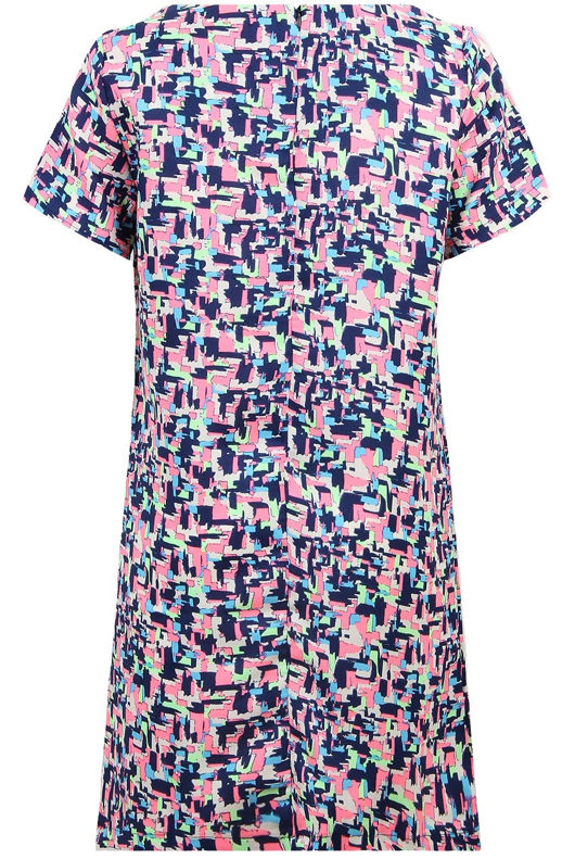 Pink & Blue Mix Print Back Zip Up Shift Dress