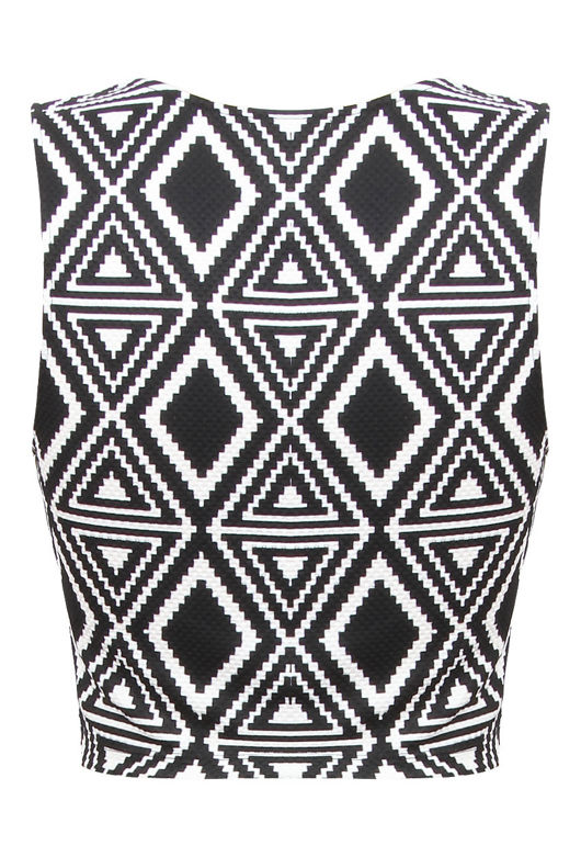 Monochrome Aztec Plaid Print Cropped Bralet Top
