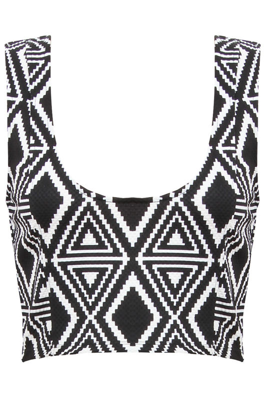 Monochrome Aztec Plaid Print Cropped Bralet Top