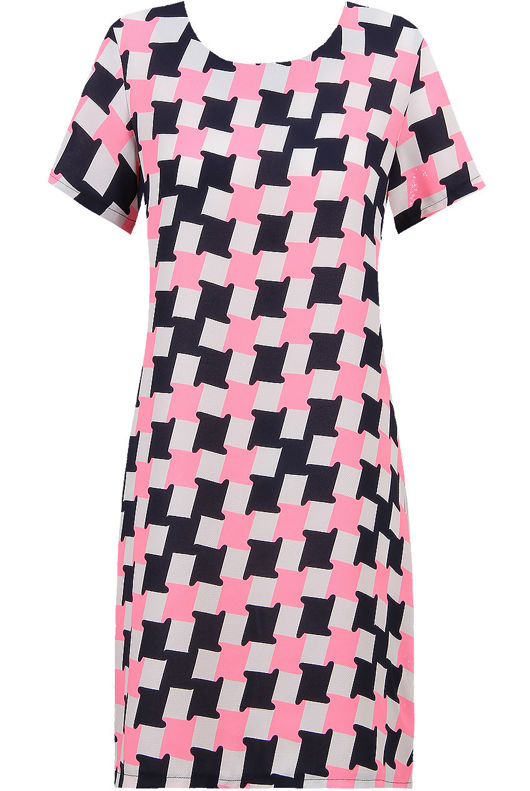 Pink Block Print Contrast Crepe Shift Dress