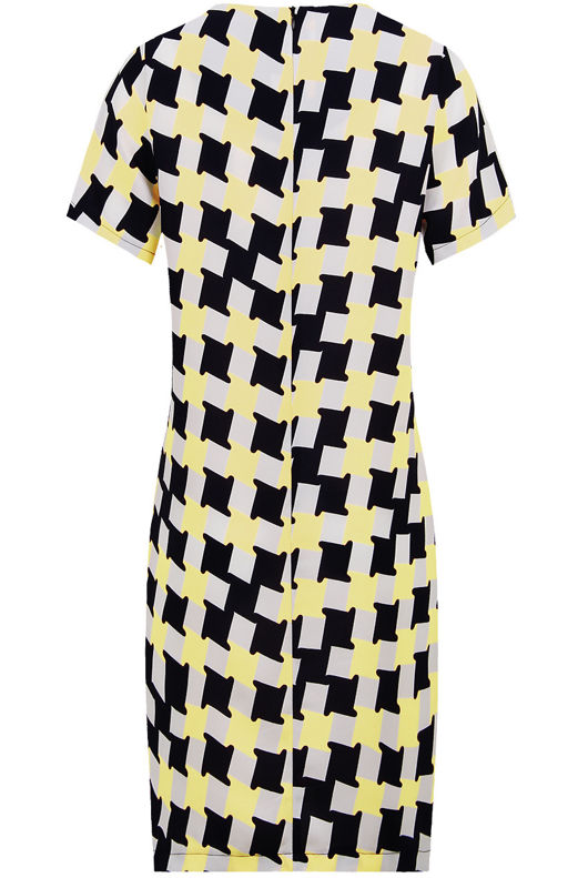 Yellow Block Print Contrast Crepe Shift Dress