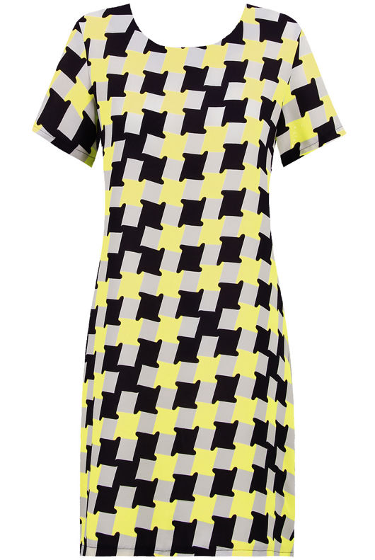 Yellow Block Print Contrast Crepe Shift Dress