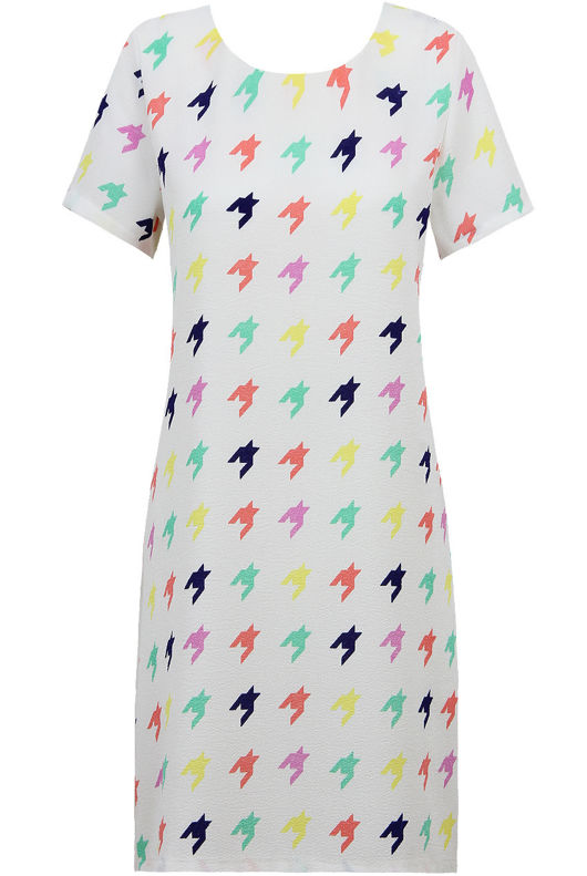 Multicolour Dogtooth Contrast Crepe Shift Dress 