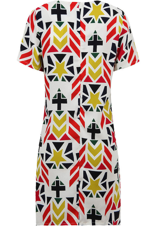 Aztec Pattern Print Crepe Shift Dress