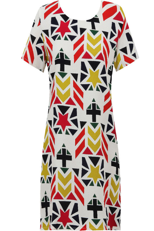 Aztec Pattern Print Crepe Shift Dress