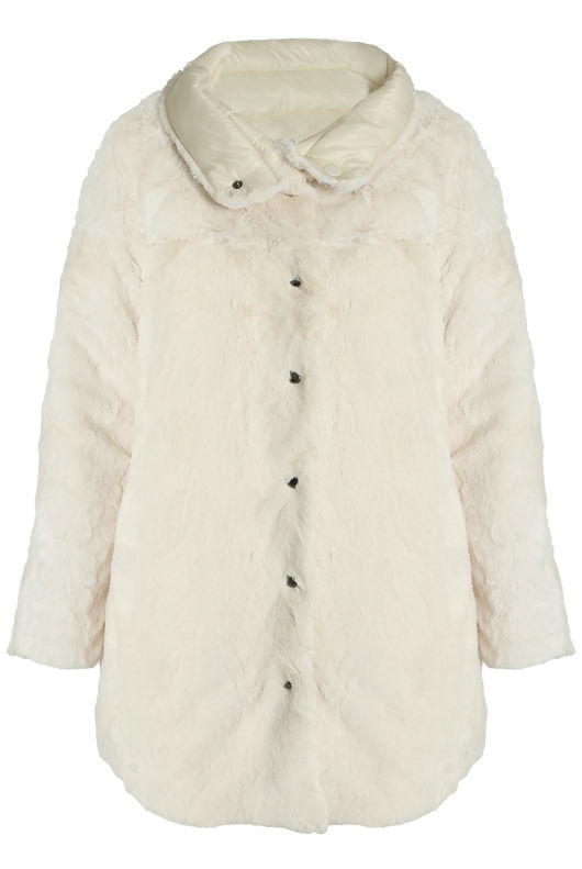 Cream Reversible Puffer Fur Coat 