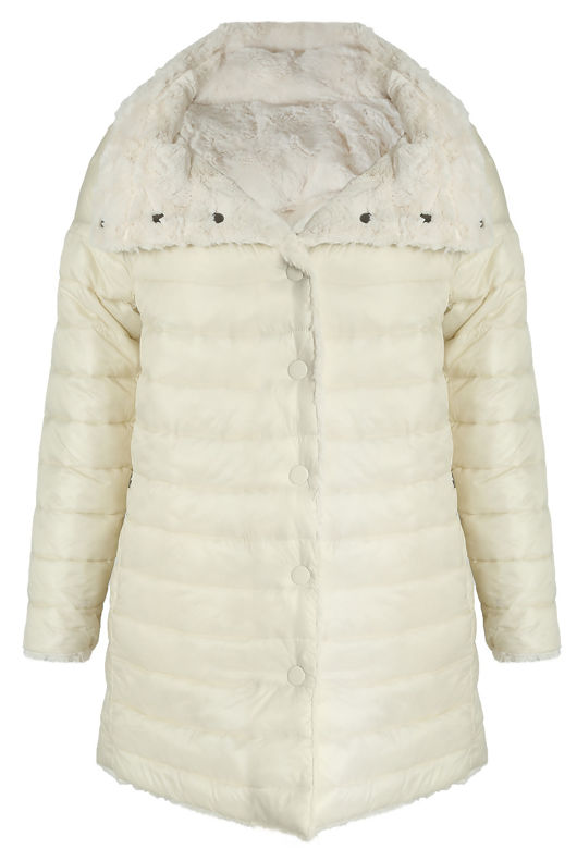 Cream Reversible Puffer Fur Coat 