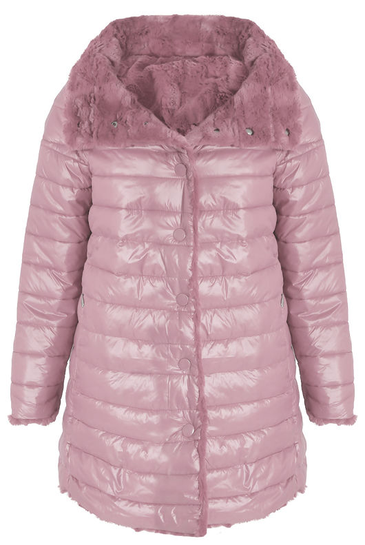 Pink Reversible Puffer Fur Coat 