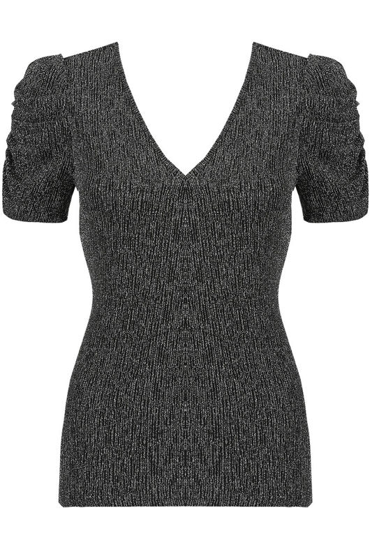 Grey Sparkling Puff Sleeves Top
