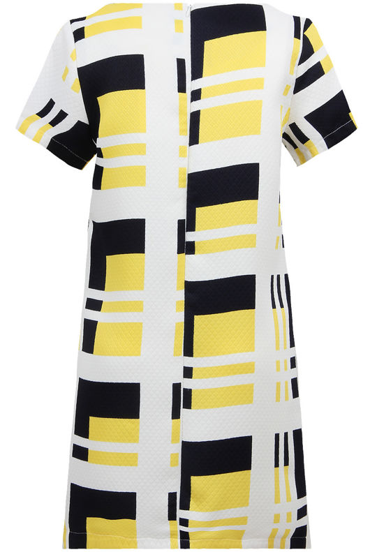 Cream & Yellow Block Print Back Zip Up Shift Dress