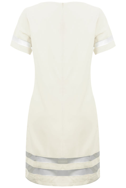 White Shift Dress With Mesh Panel