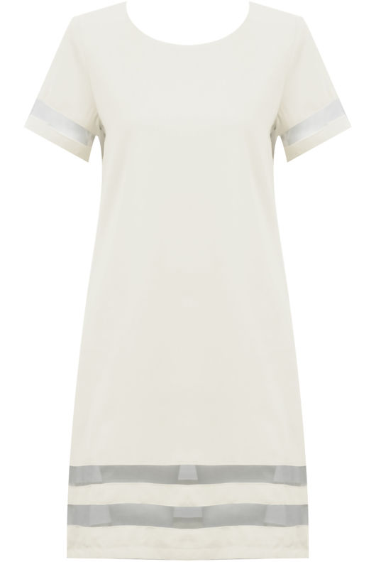 White Shift Dress With Mesh Panel